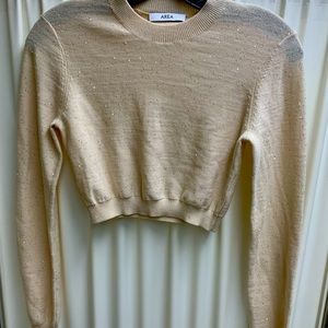 AREA cream colored sparkle cropped sweater
